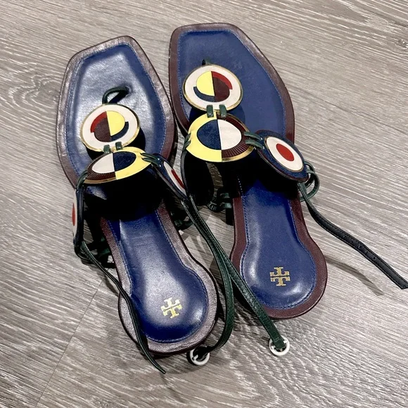 Tory Burch Marquetry Disk Slingback Sandal Size 8 In Excellent Condition
